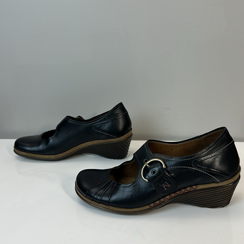 Romika Black Leather Mary Jane Wedge Heel Shoes Size 41(10-10.5) - Picture 3 of 16
